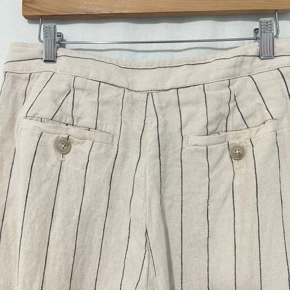 Banana Republic 100% Linen Pants Women 6L Long Tall Striped Wide Leg Pleated